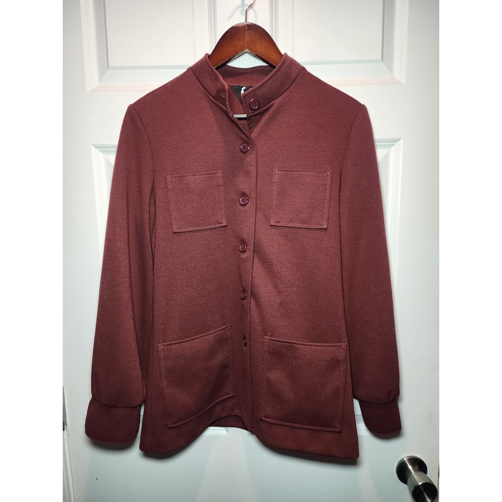 Vintage Jack Winter 70s Chore Style Coat Burgundy Mandarin Collar Jacket Womens